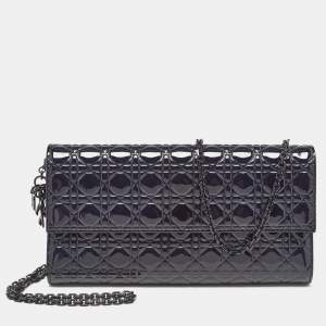 Dior Navy Blue Micro Cannage Patent Leather Lady Dior Chain Clutch