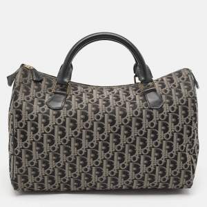 Dior Navy Blue Diorissimo Fabric and Leather Boston Bag
