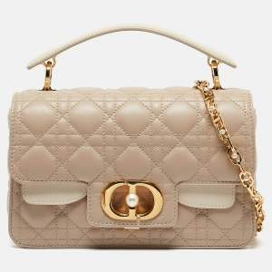 Dior Beige Cannage Leather Small Dior Jolie Top Handle Bag
