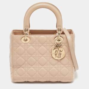 Dior Beige Cannage Leather Medium Lady Dior Tote