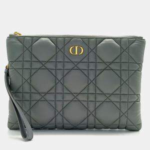 Pre Owned Dior Grey Leather Caro Clutch bag