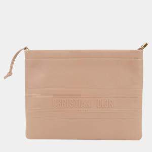 Dior Pink Calfskin Stripe Embossed Logo Clutch Bag
