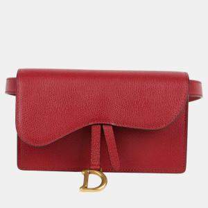 Dior Red Leather Saddle Rectangular Belt Bag 