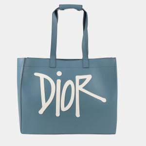 Dior Blue Leather Sean Stussy Shopper Shoulder Bag