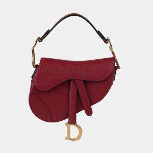 Dior Red Grain Calfskin Mini Saddle Shoulder Bag
