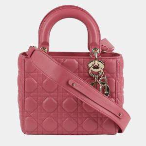 Dior Small Pink Beige Cannage Lambskin Lady Dior My ABCDior Tote 
