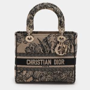 Dior Beige Toile de Jouy Voyage Embroidered Medium Lady D-Lite Tote