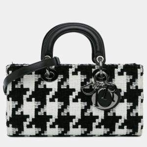 Dior Black White Canvas Macro Houndstooth Medium Lady D Joy Bag