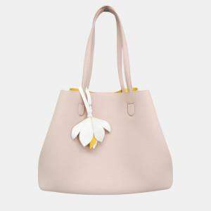 Pre Owned Dior Light Pink/Yellow Leather Blossom Medium Tote Bag