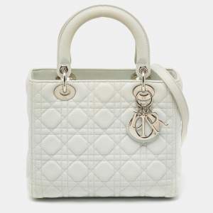 Dior Mint Green Cannage Leather Medium Lady Dior Tote