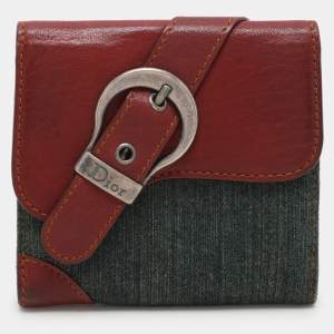 Dior Green/Brown Canvas and Leather Saddle French Wallet