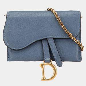 Dior Blue Goatskin Saddle Chain Pouch