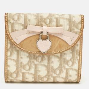 Pre Owned Dior Beige Oblique Coated Canvas and Leather Romantique Compact Wallet