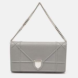 Dior Grey Cannage Leather Diorama Wallet On Chain