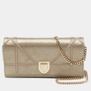 Dior Pale Gold Leather Diorama Wallet on Chain