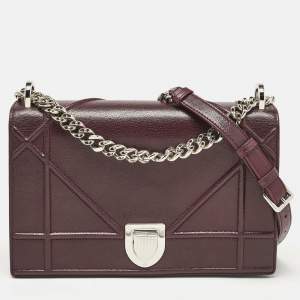 Pre Owned Dior Burgundy Leather Medium Diorama Flap Shoulder Bag