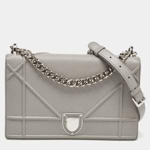 Dior Grey Leather Medium Diorama Flap Shoulder Bag