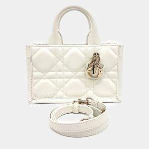 Dior White Leather Book Tote Mini Strap Bag