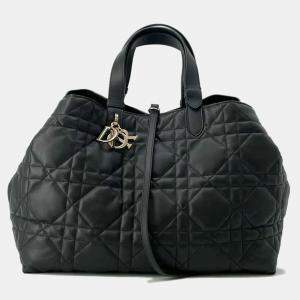 Dior Black Calf Leather Macrocannage To Jules Large Tote Bag