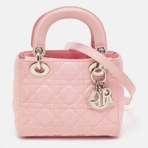 Dior Pink Cannage Leather Mini Lady Dior Tote
