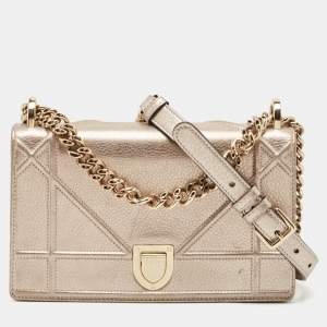 Dior Metallic Beige Leather Small Diorama Shoulder Bag