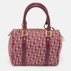 Pre Owned Dior Red Oblique Canvas and Leather Boston Bag