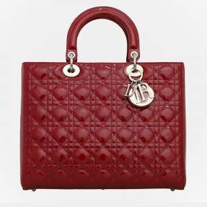 Dior Red Patent Leather Large Lady Dior Tote Bag