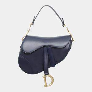 Dior Dark Blue Leather Mini Saddle Bag