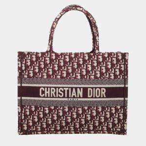 Christian Dior Burgundy Canvas Oblique Medium Book Tote Bag