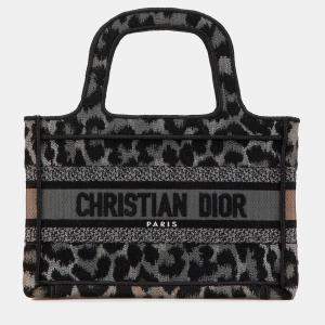 Dior Grey Canvas Mizza Mini Leopard Book Tote Bag