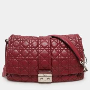 Pre Owned Dior Burgundy Cannage Leather Large Miss Dior Flap Bag