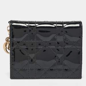 Dior Black Cannage Patent Leather Lady Dior Card Case
