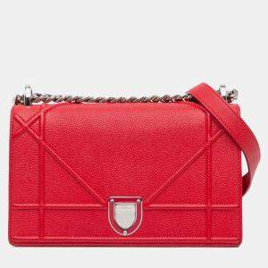Pre Owned Dior Red Small Grained Leather Diorama Flap