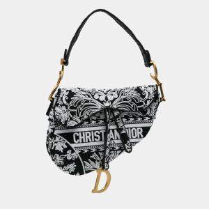 Dior Black Embroidered Canvas Ornamental Cornely Saddle Bag
