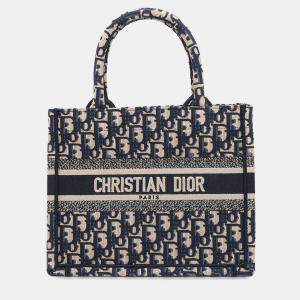 Dior Navy Canvas Small Book Tote Bag
