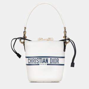 Dior White Small Leather Vibe Drawstring Bucket Bag