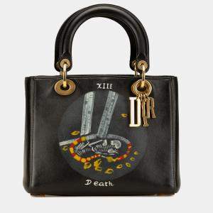 Dior Black Medium Calfskin Death Tarot Card Lady Dior Bag