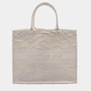 Dior White Large Embroidered Camouflage Book Tote