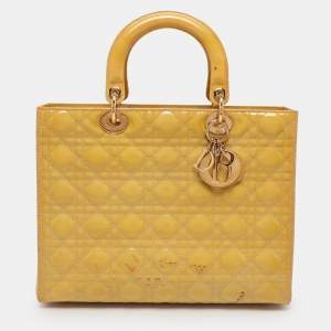Dior Beige Patent Leather Large Lady Dior Tote