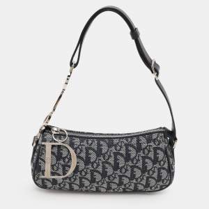 Pre Owned Dior Blue Oblique Canvas and Leather Diorissimo Shoulder Bag