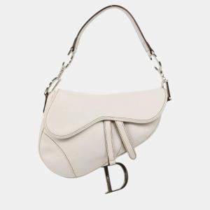 Dior White Leather Saddle Bag