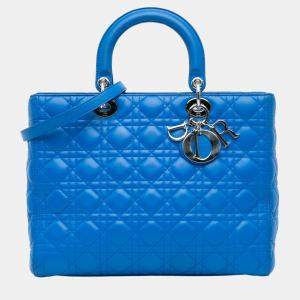 Dior Blue Large Lambskin Cannage Lady Dior