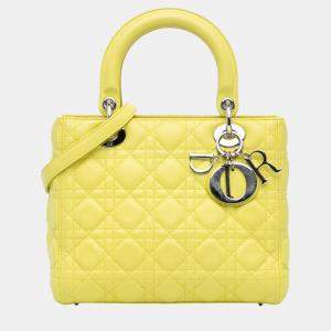 Dior Yellow Medium Lambskin Cannage Lady Dior