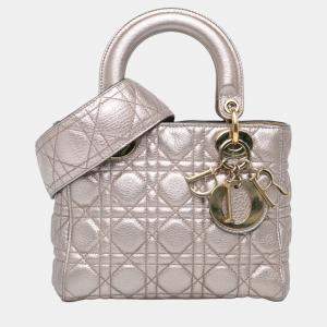 Dior Silver Small Metallic Calfskin Cannage Supple Lady Dior