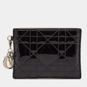 Pre Owned Dior Black Cannage Patent Leather Lady Dior Card Holder