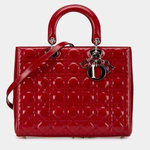 Dior Red Patent Leather Large Cannage Lady Dior Bag