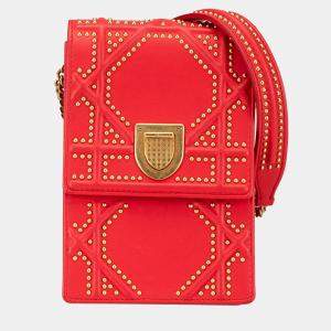Dior Red Studded Lambskin Leather Vertical Diorama Shoulder Bag