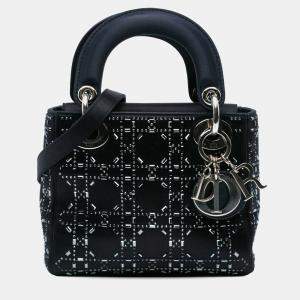 Dior Black Mini Satin Cannage Strass Crystal Embellished Lady Dior Bag