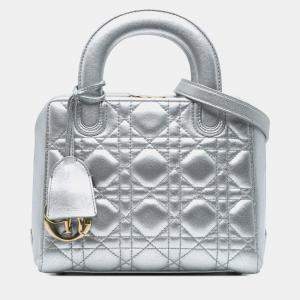 Dior Silver Metallic Lambskin Cannage Lily Tote Bag