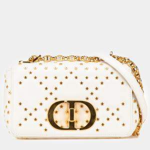 Dior White Mini Calfskin Macrocannage Lucky Star Caro Bag